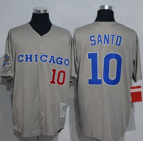 Mitchell And Ness 1990 Cubs #10 Ron Santo Grey Throwback Stitched MLB Jersey
